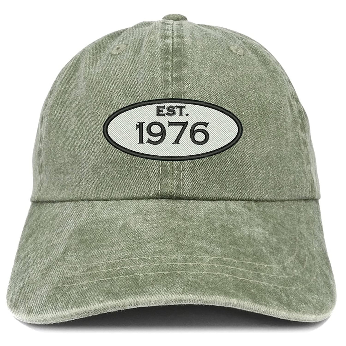 Trendy Apparel Shop Established 1976 Embroidered 42nd Birthday Gift Pigment Dyed Washed Cotton Cap - Olive