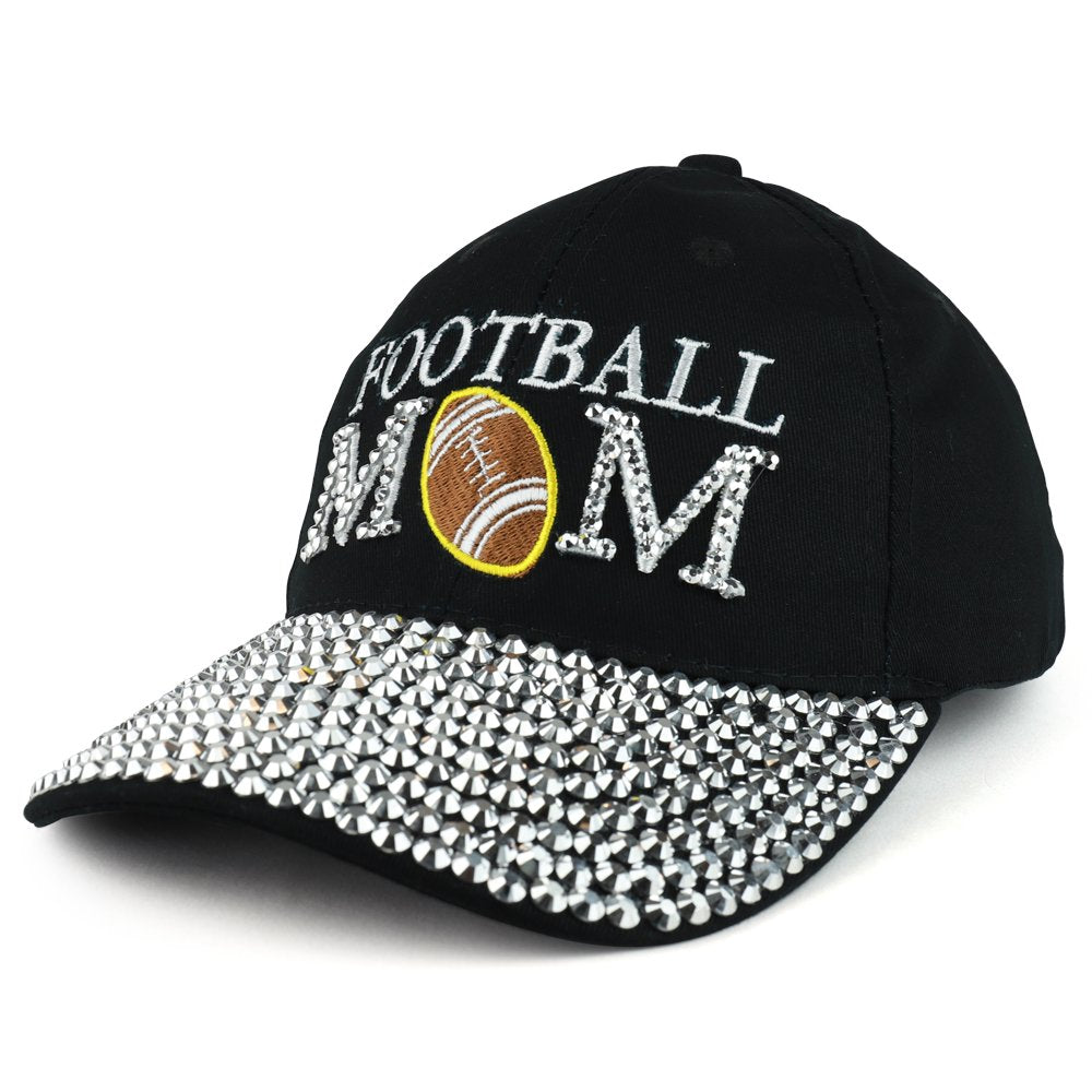 Trendy Apparel Shop Football Mom Embroidered Stud Jeweled Bill Unstructured Baseball Cap