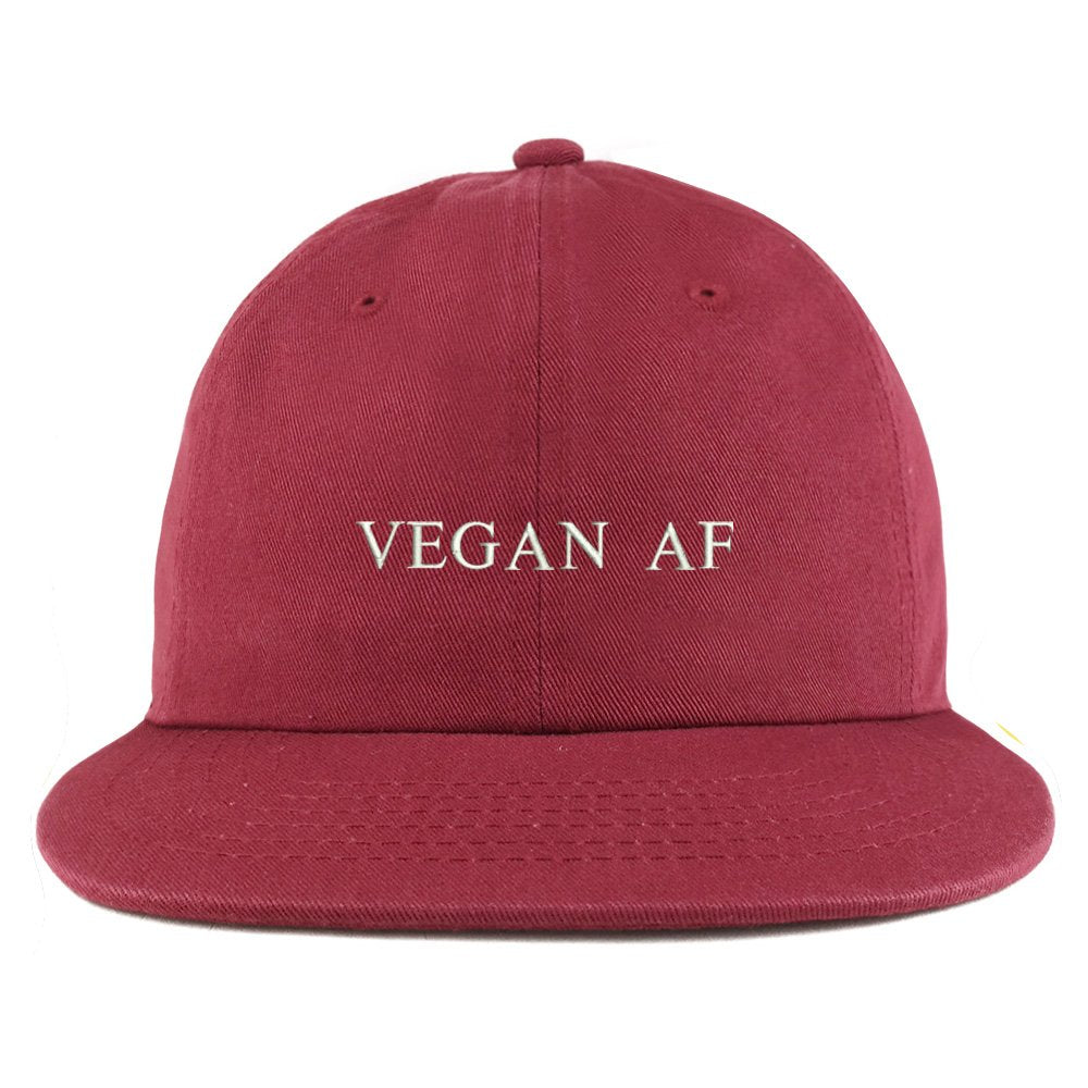Trendy Apparel Shop Vegan AF Embroidered Unstructured Flatbill Adjustable Cap - Red