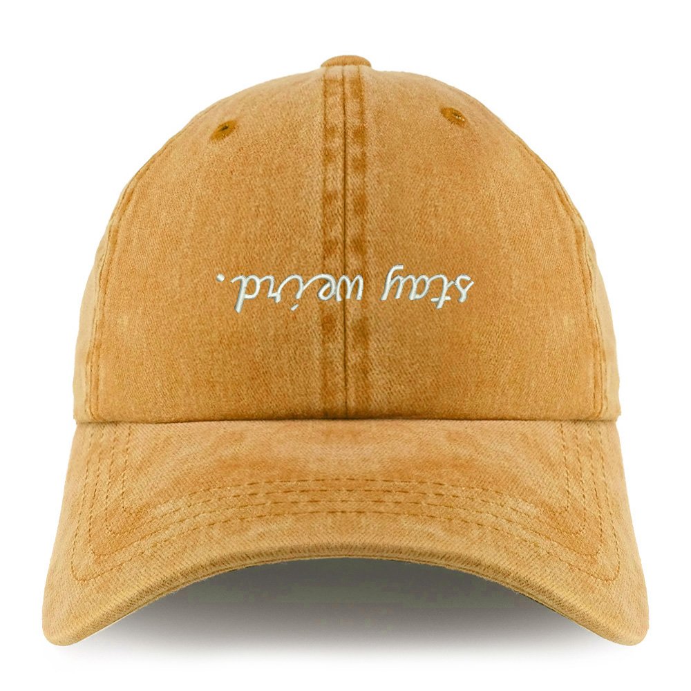 Trendy Apparel Shop Stay Weird Embroidered Pigment Dyed Unstructured Cap - Black