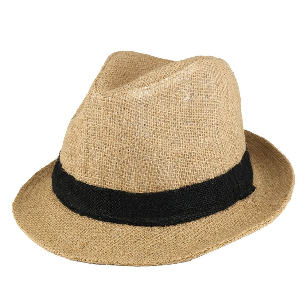 Trendy Apparel Shop Raw Straw Summer Fedora Hat With Black Band - Black - LXL