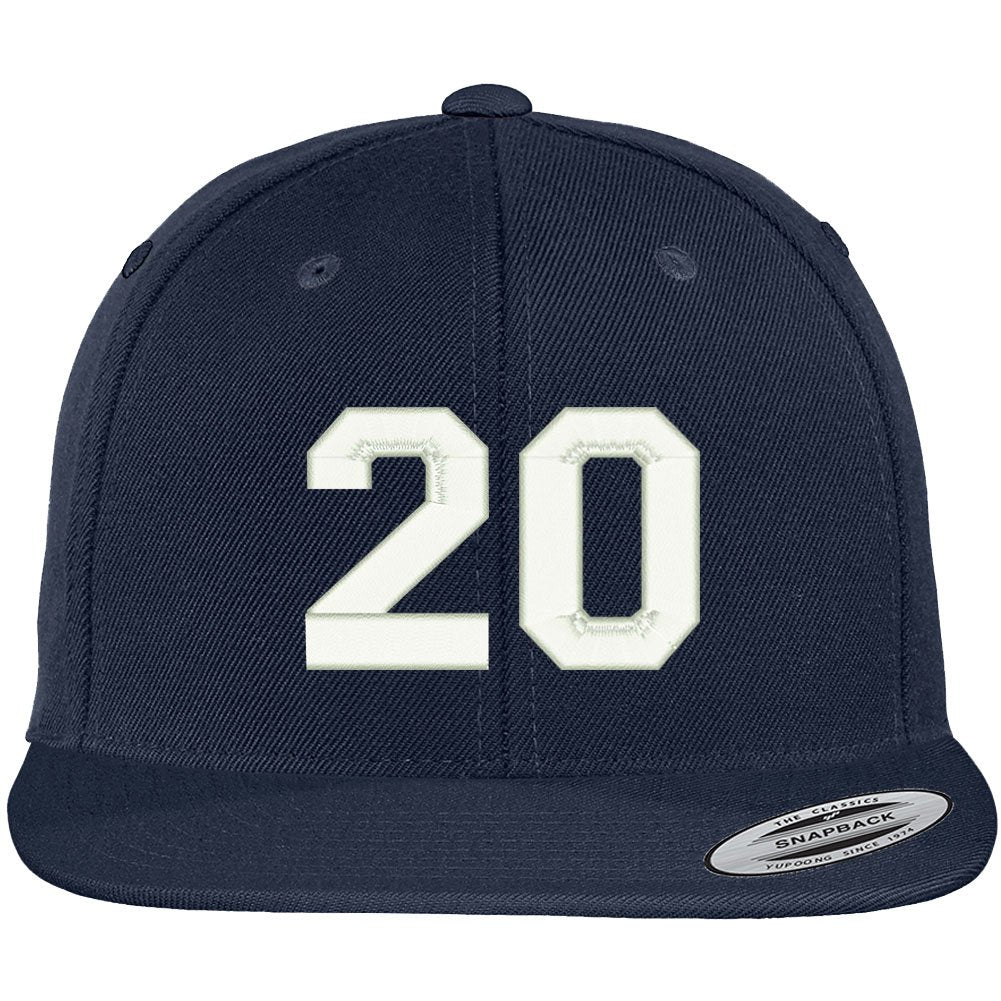 Trendy Apparel Shop Number 20 Collegiate Varsity Font Embroidered Flat Bill Snapback Cap