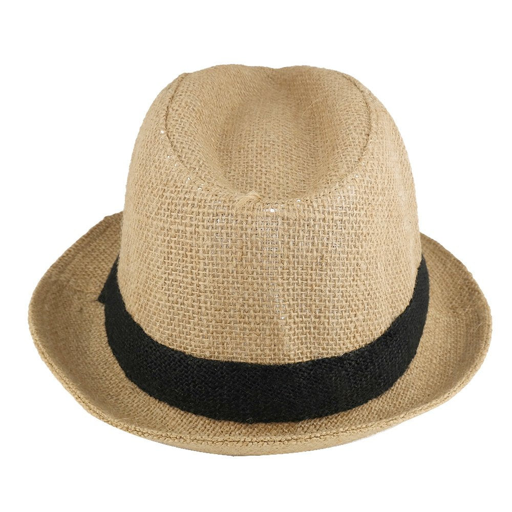 Trendy Apparel Shop Raw Straw Summer Fedora Hat With Black Band - Black - LXL