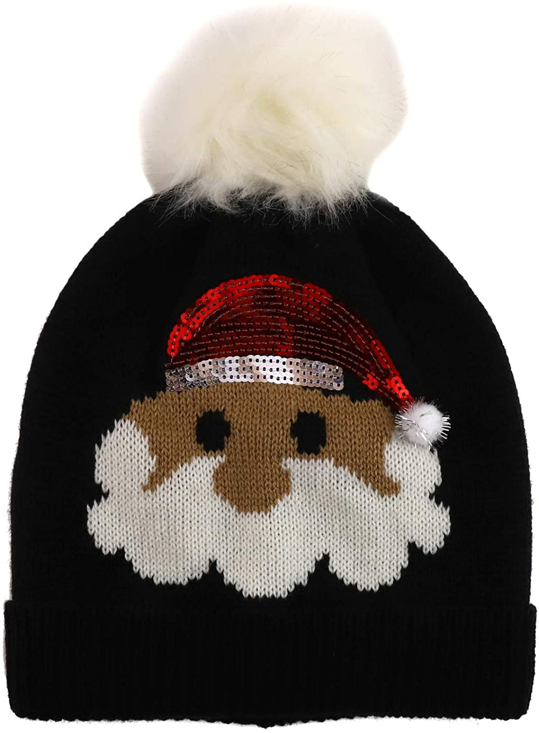 Trendy Apparel Shop Christmas Themed Funny Ugly Holiday Pom Knit Beanie Hats - Santas Belt