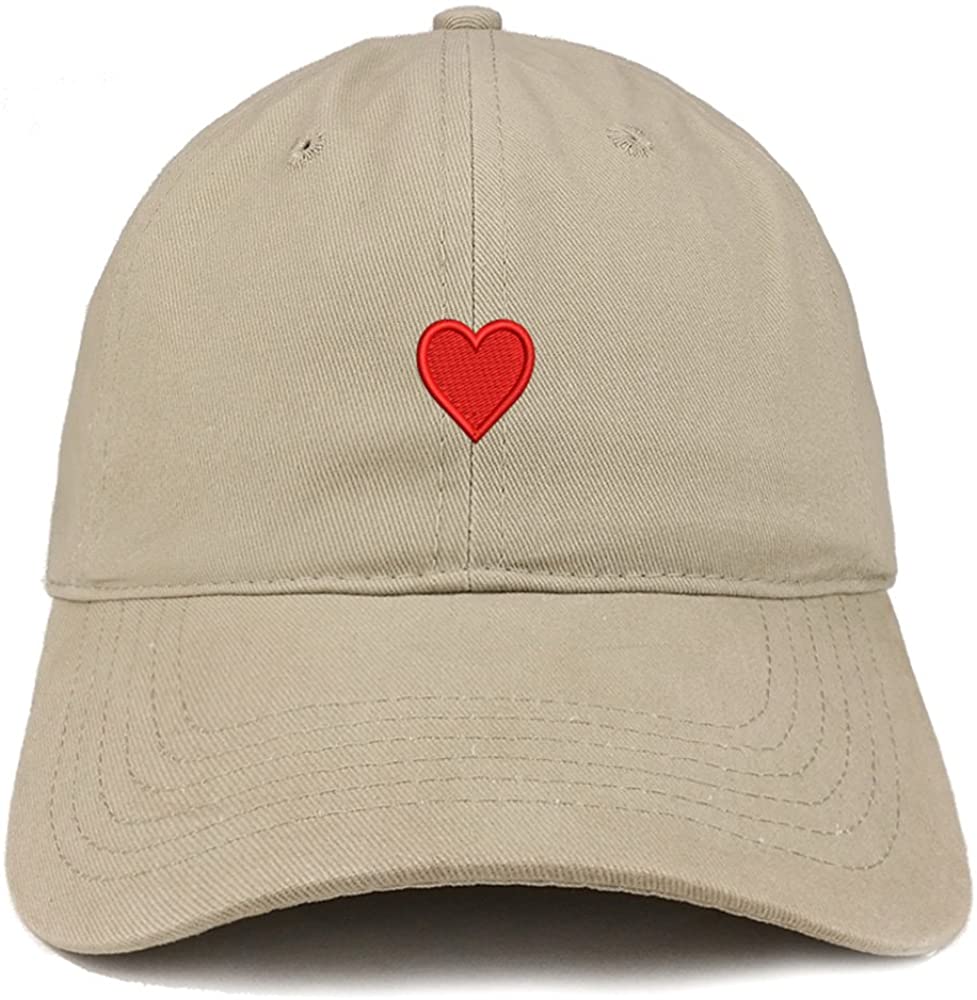 Trendy Apparel Shop Emoticon Heart Embroidered Cotton Adjustable Ball Cap Dad Hat - Khaki