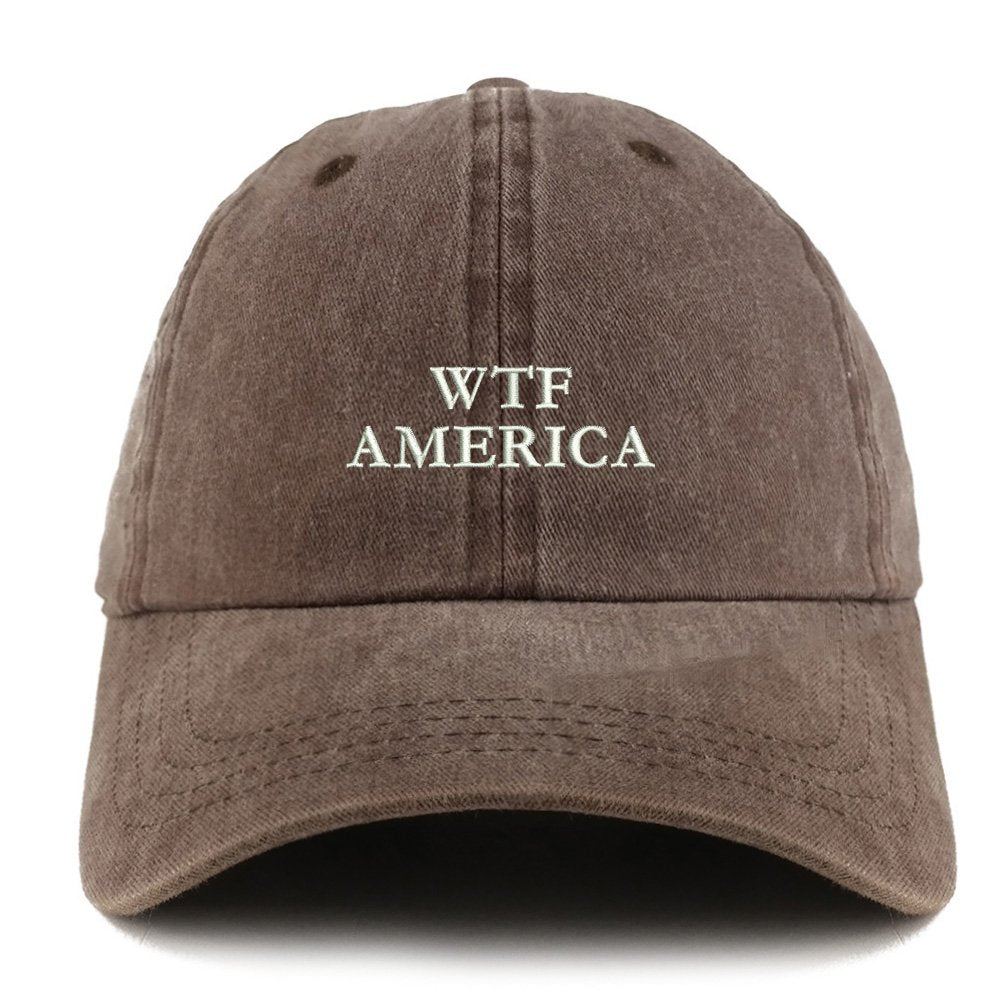 Trendy Apparel Shop WTF America Embroidered Pigment Dyed Unstructured Cap - Brown