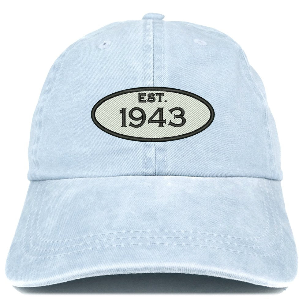 Trendy Apparel Shop Established 1942 Embroidered 76th Birthday Gift Pigment Dyed Washed Cotton Cap - Dark Green