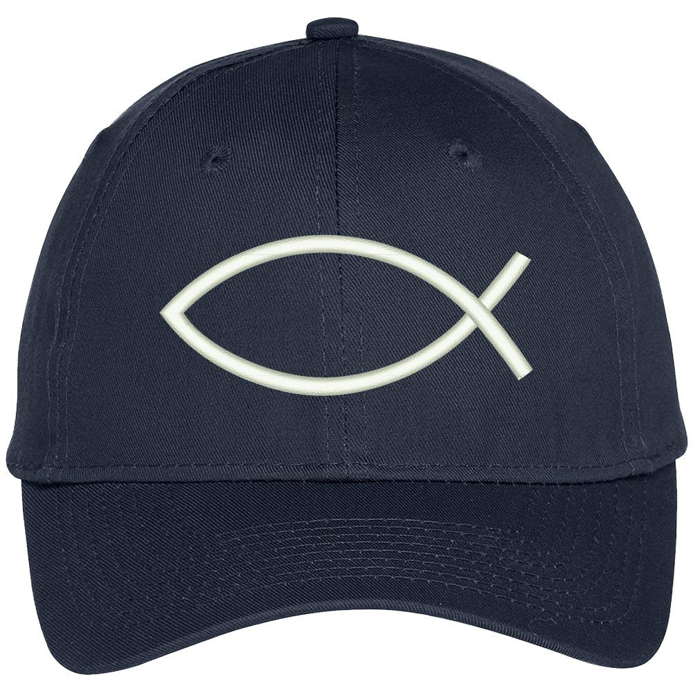 Trendy Apparel Shop Christian Ichthys Fish Symbol Embroidered Baseball Cap - Khaki