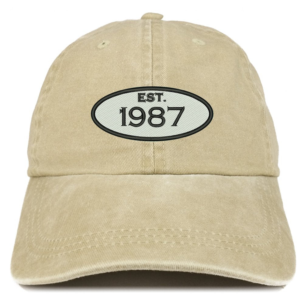 Trendy Apparel Shop Established 1986 Embroidered 32nd Birthday Gift Pigment Dyed Washed Cotton Cap - Khaki