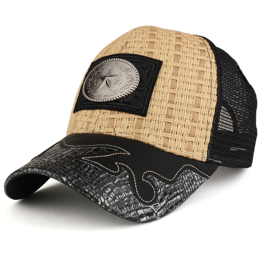 Trendy Apparel Shop Straw Design Metallic Texas Lone Star Logo Trucker