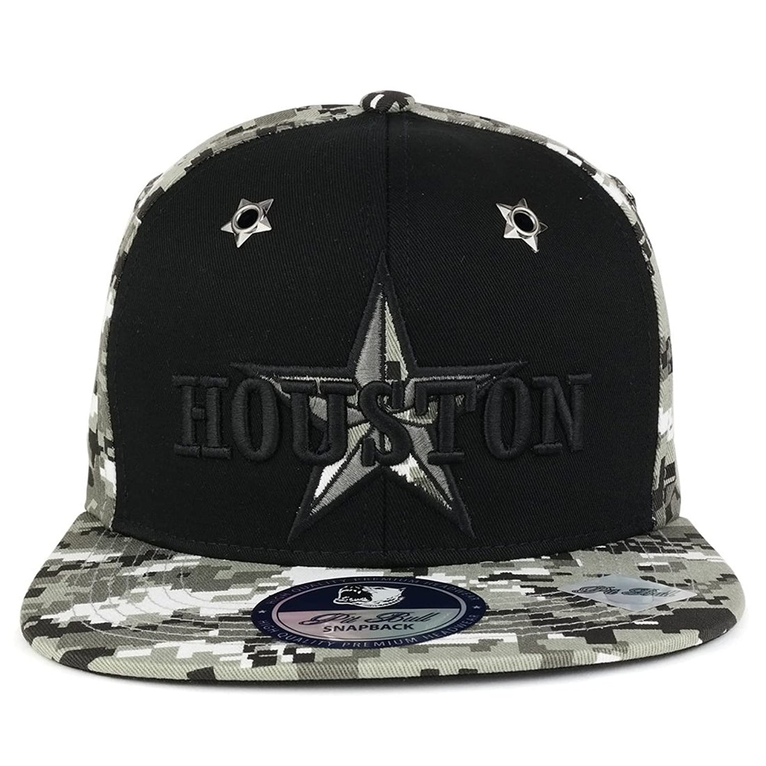 Trendy Apparel Shop Houston Star 3D Embroidered Military Digital Camo Printed Flat Bill Snapback Cap