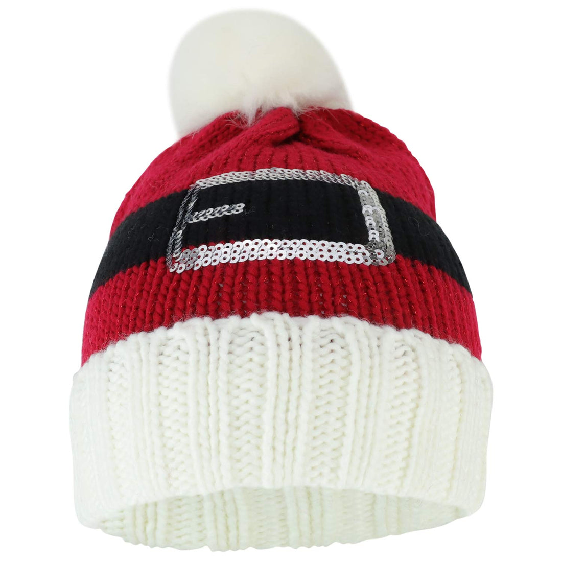 Trendy Apparel Shop Christmas Themed Funny Ugly Holiday Pom Knit Beanie Hats - Santas Belt