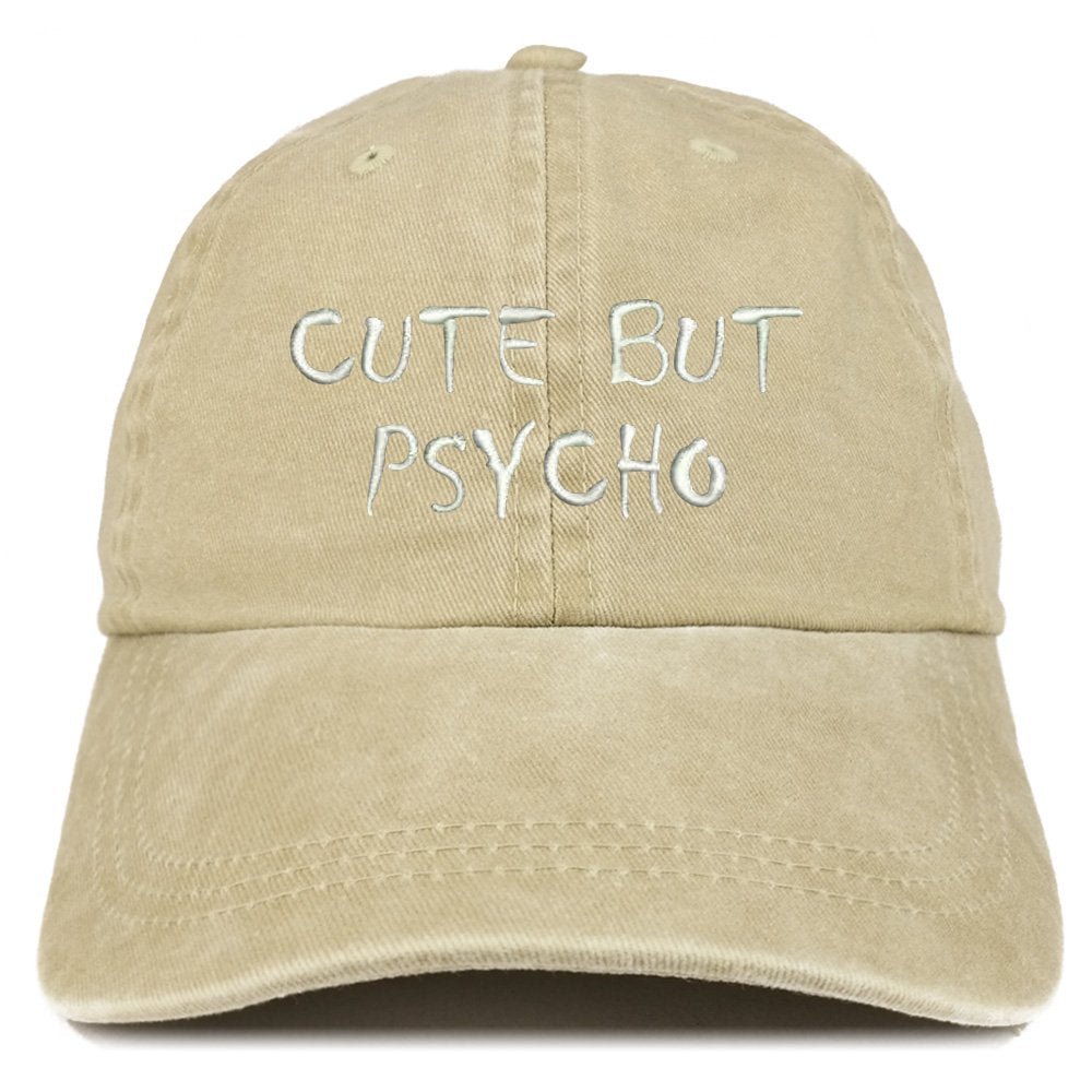 Trendy Apparel Shop Cute But Psycho Embroidered Washed Cotton Adjustable Cap - Black