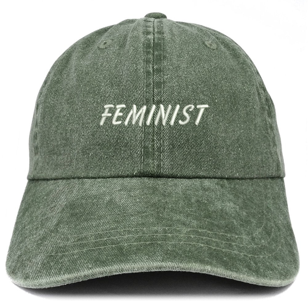 Trendy Apparel Shop Feminist Embroidered Washed Cotton Adjustable Cap - Black