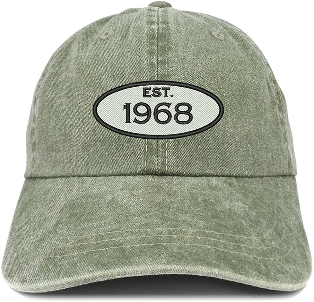 Trendy Apparel Shop Established 1967 Embroidered 51st Birthday Gift Pigment Dyed Washed Cotton Cap - Dark Green