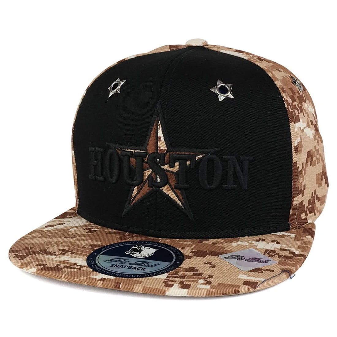Trendy Apparel Shop Houston Star 3D Embroidered Military Digital Camo Printed Flat Bill Snapback Cap