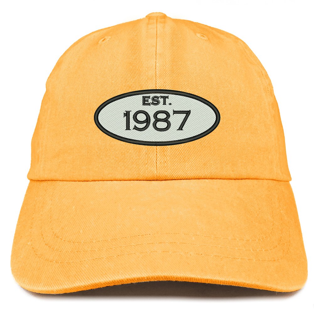 Trendy Apparel Shop Established 1986 Embroidered 32nd Birthday Gift Pigment Dyed Washed Cotton Cap - Khaki