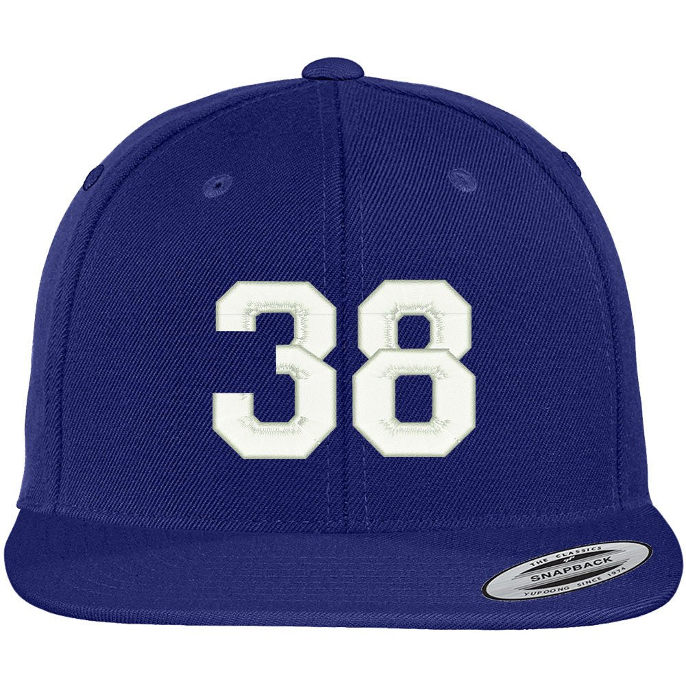 Trendy Apparel Shop Number 38 Collegiate Varsity Font Embroidered Flat Bill Snapback Cap