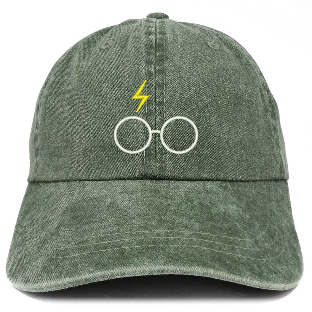 Trendy Apparel Shop Harry Glasses Embroidered Washed Cotton Cap - Dark Green