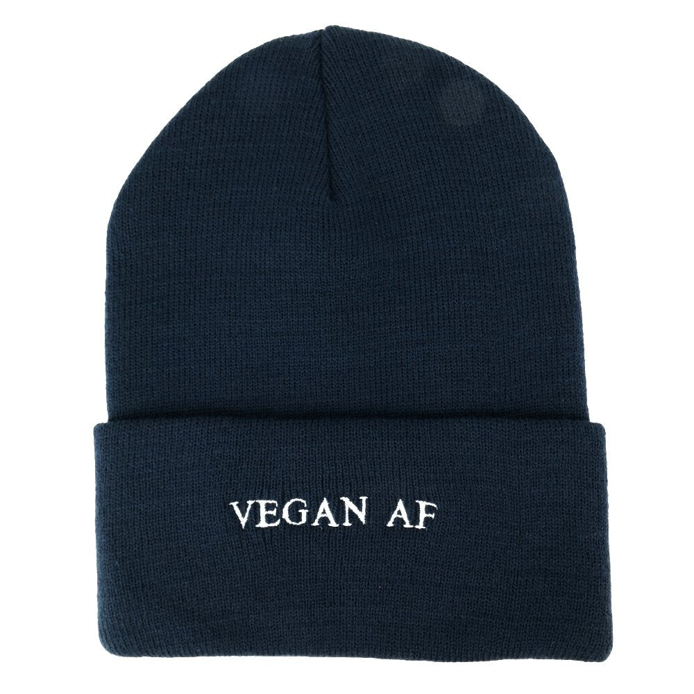 Trendy Apparel Shop Vegan AF Embroidered Super Stretch Winter Cuff Long Beanie - Grey