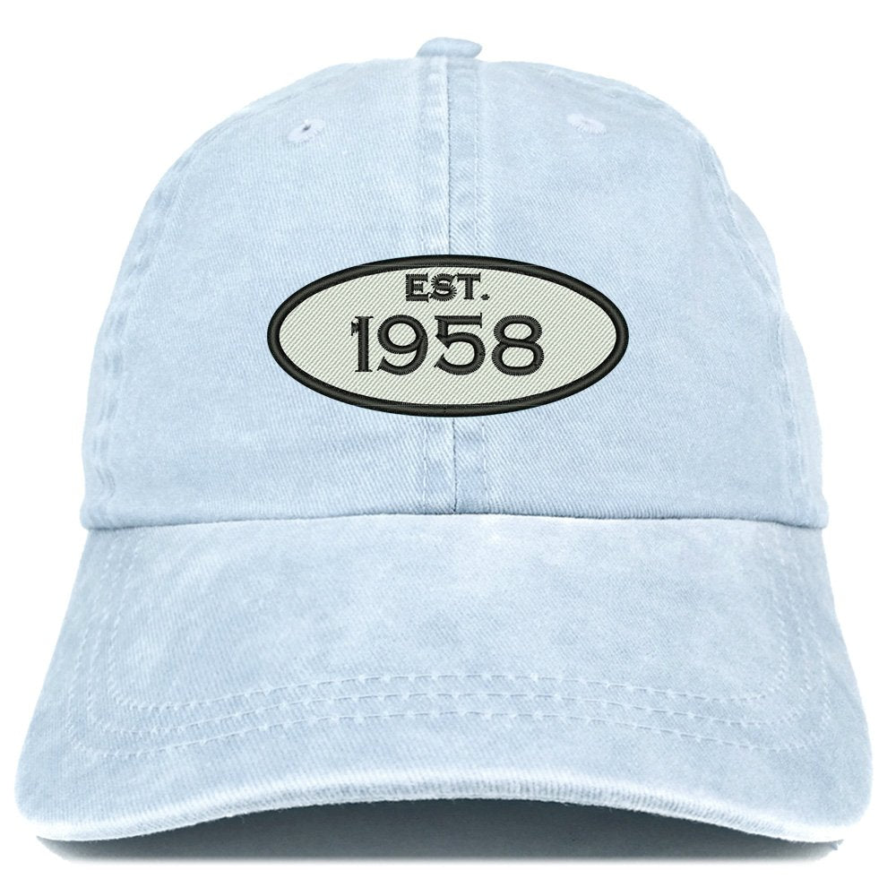 Trendy Apparel Shop Established 1957 Embroidered 61st Birthday Gift Pigment Dyed Washed Cotton Cap - Olive
