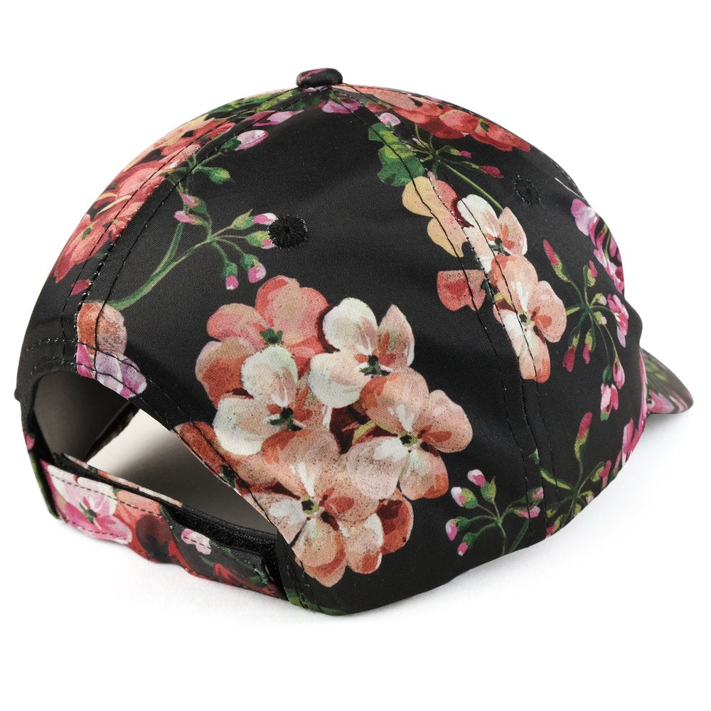 Trendy Apparel Shop Women's Floral Print Satin Unstructured Low Profile Baseball Cap- Multipack - Black Red