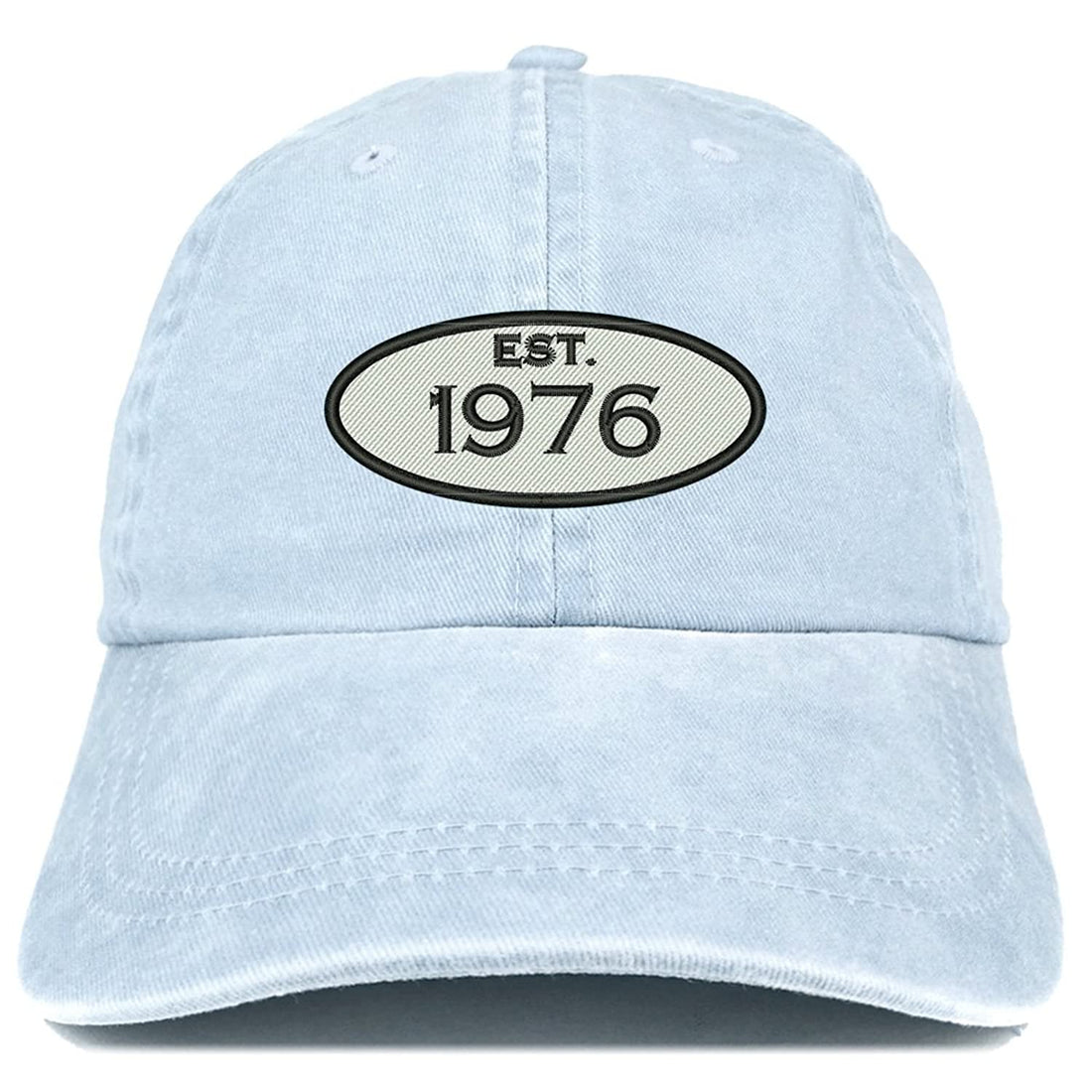 Trendy Apparel Shop Established 1976 Embroidered 42nd Birthday Gift Pigment Dyed Washed Cotton Cap - Light Blue