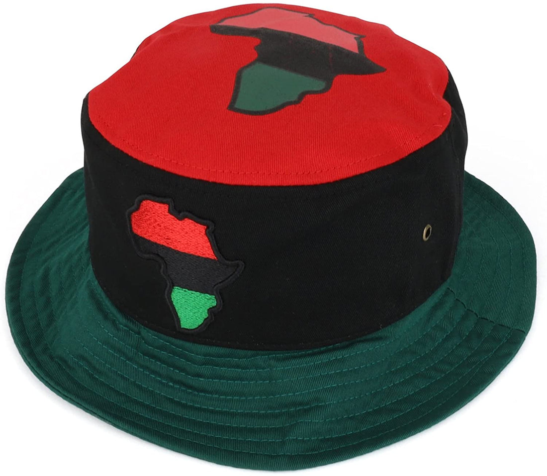 Trendy Apparel Shop Red Black Green Africa Map Patch Embroidered Cotton Bucket Hat