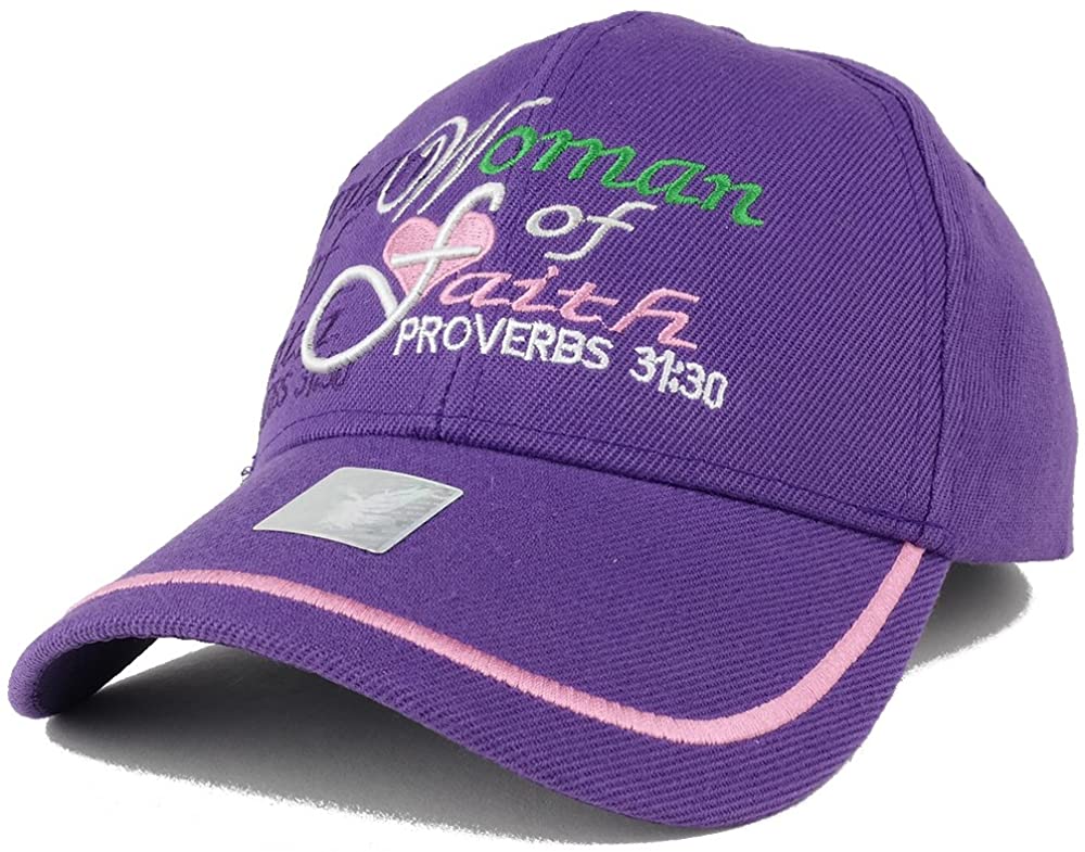 Trendy Apparel Shop Woman of Faith Embroidered Christian Theme Baseball Cap - White