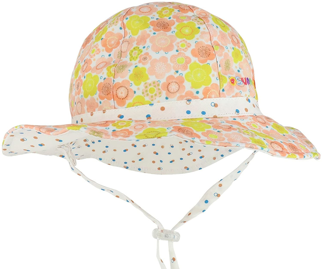 Trendy Apparel Shop Infant Girl's Reversible Gold Blooms Floral UPF Cotton Floppy Hat