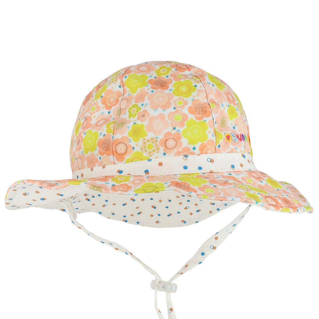 Trendy Apparel Shop Infant Girl's Reversible Gold Blooms Floral UPF Cotton Floppy Hat