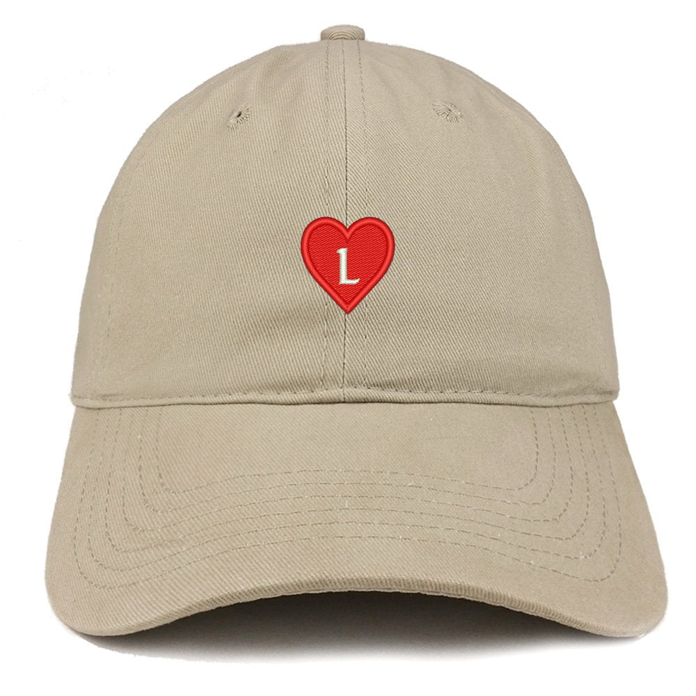 Trendy Apparel Shop Alphabet L Heart Emoji Embroidered Cotton Dad Hat- Khaki