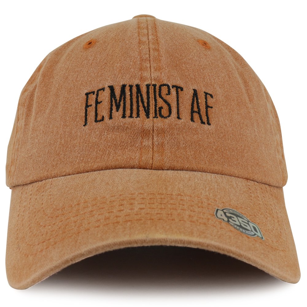 Trendy Apparel Shop Feminist AF Text Embroidered Washed Cotton Unstructured Baseball Cap - Olive
