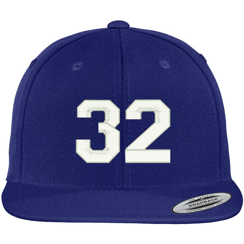 Trendy Apparel Shop Number 32 Collegiate Varsity Font Embroidered Flat Bill Snapback Cap - Black