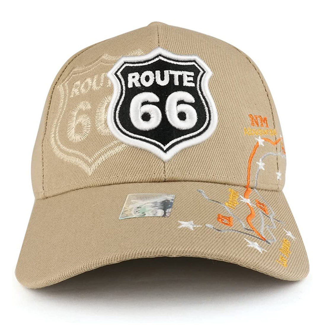 Trendy Apparel Shop Route 66 Map City Names Embroidered Structured Baseball Cap