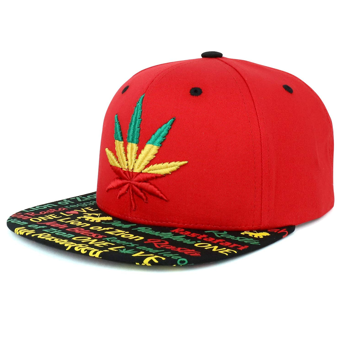 Trendy Apparel Shop Rasta Marijuana Leaf Weed 3D Embroidered Flat Bill Snapback Cap
