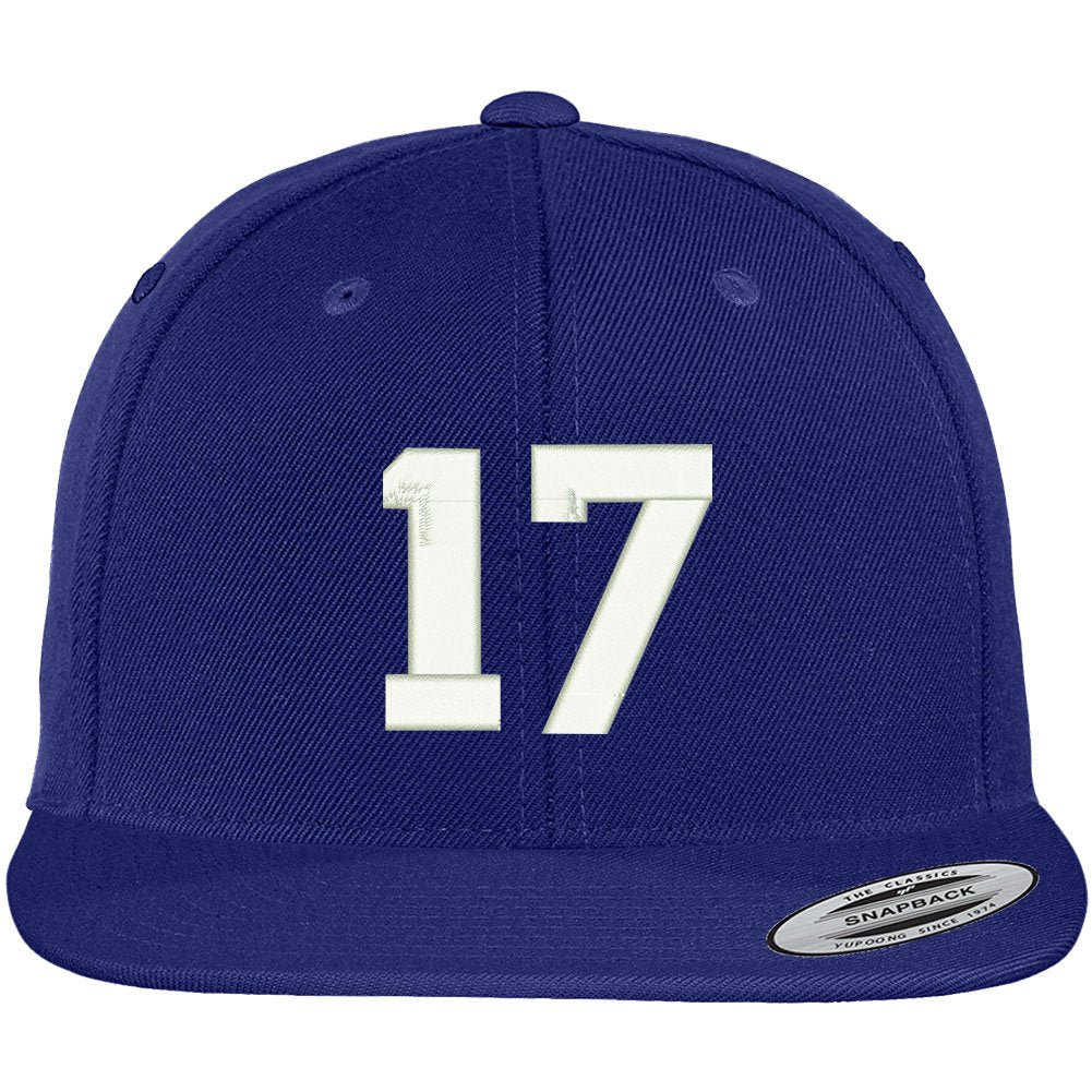 Trendy Apparel Shop Number 17 Collegiate Varsity Font Embroidered Flat Bill Snapback Cap