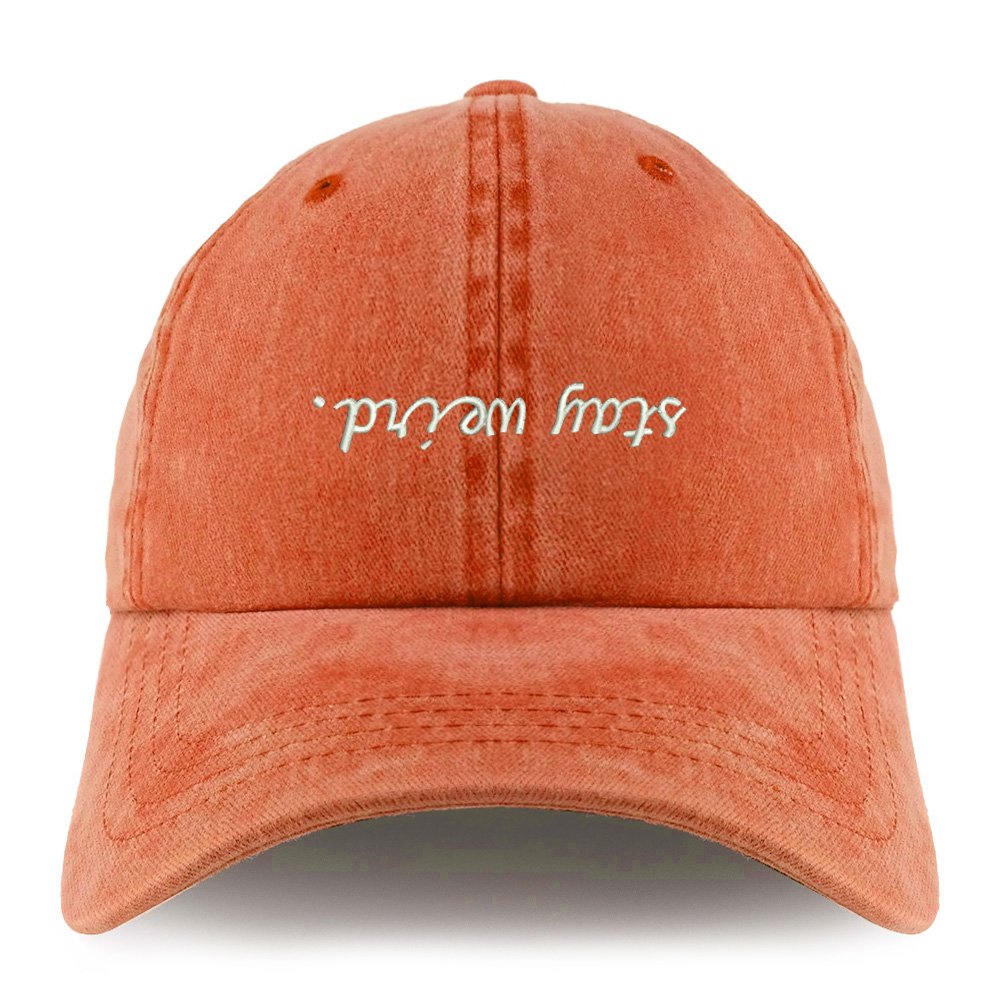 Trendy Apparel Shop Stay Weird Embroidered Pigment Dyed Unstructured Cap - Black