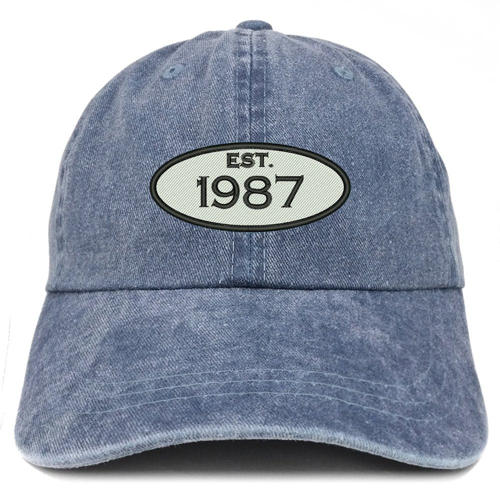 Trendy Apparel Shop Established 1986 Embroidered 32nd Birthday Gift Pigment Dyed Washed Cotton Cap - Khaki