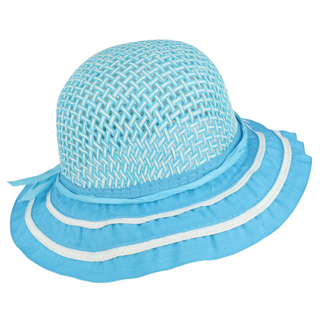 Trendy Apparel Shop Girl's Silk Flower Tea Party Straw Sun Hat - Blue