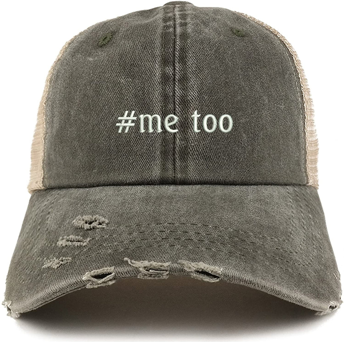 Trendy Apparel Shop Too Movement Embroidered Frayed Bill Trucker Mesh Cap - Black