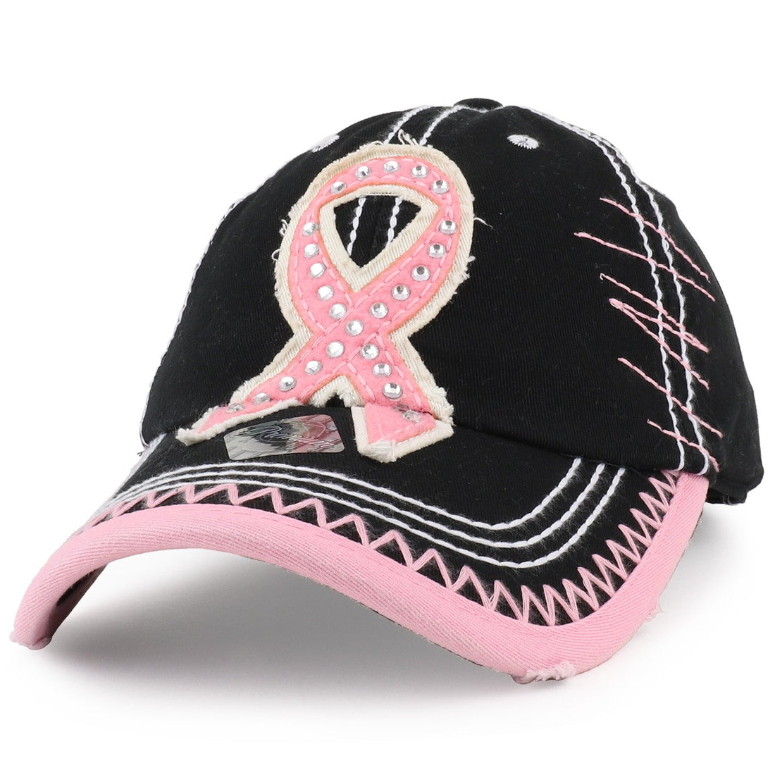 Trendy Apparel Shop Breast Cancer 3D Pink Ribbon Embroidered Cotton Ba