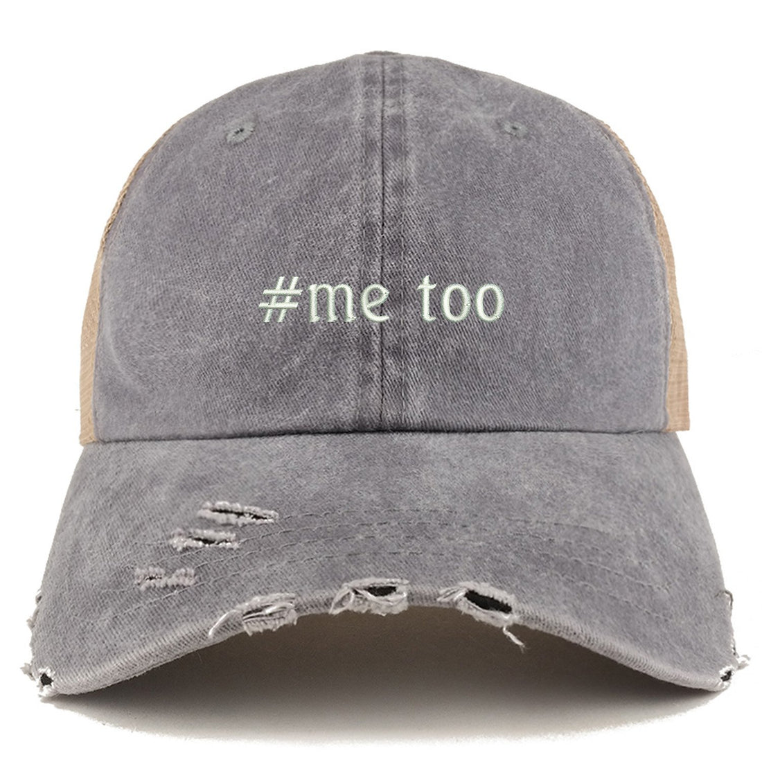 Trendy Apparel Shop Too Movement Embroidered Frayed Bill Trucker Mesh Cap - Black