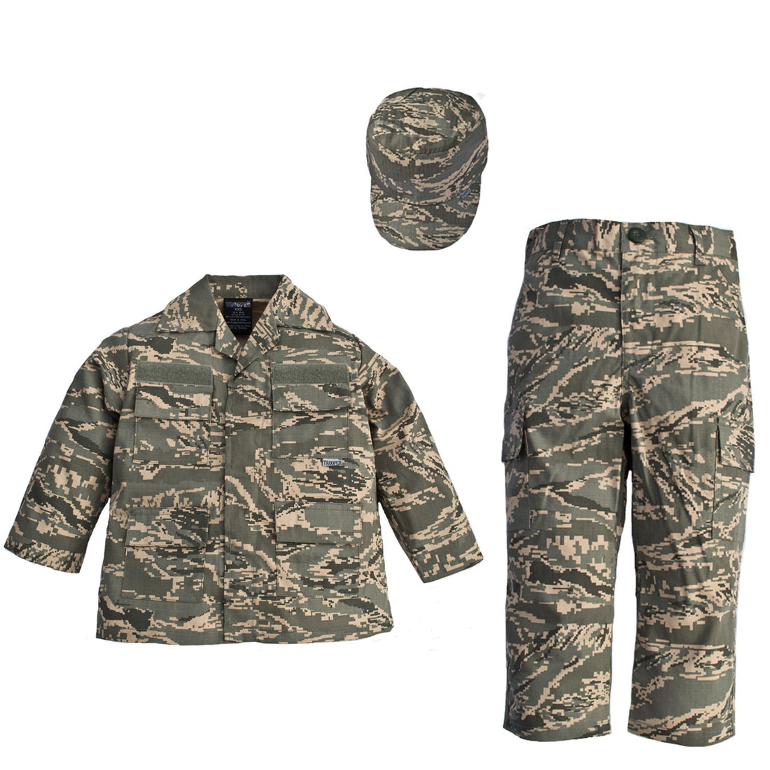 Trendy Apparel Shop Kid's US Soldier Airman ABU Camo Uniform 3pc Set Costume Cap, Jacket, Pants