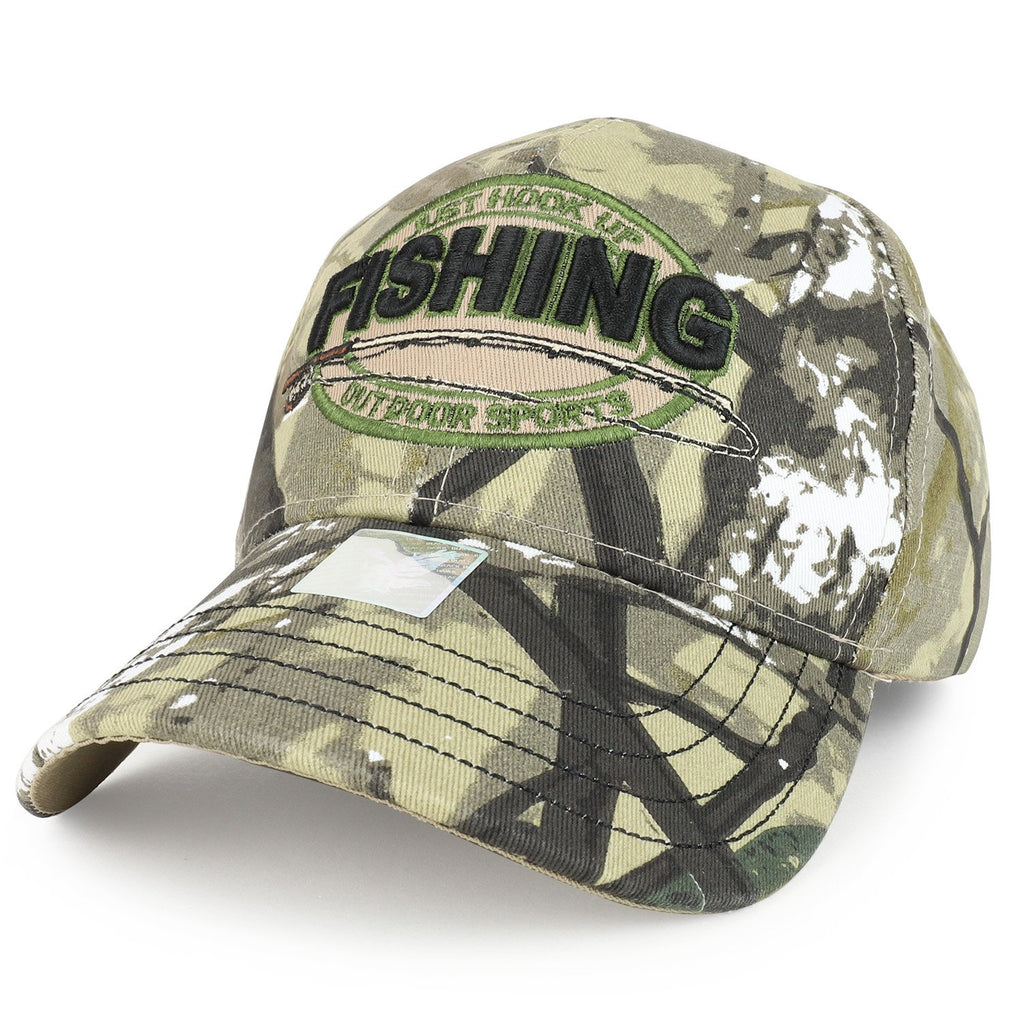 Trendy Apparel Shop Just Hook Up Fishing Outdoor Sports Embroidered Adjustable Baseball Cap Hunting Camo