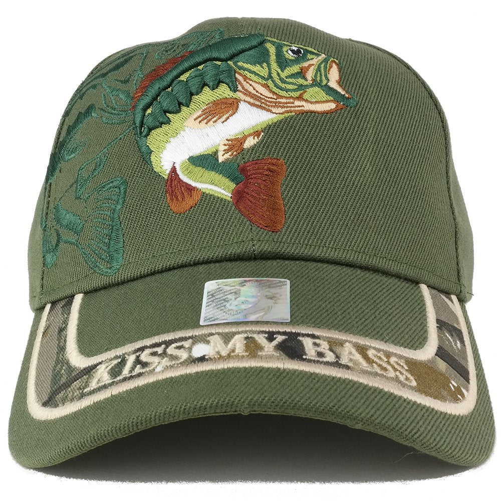 Trendy Apparel Shop Kiss My Bass Fish Embroidered Adjustable Baseball Cap